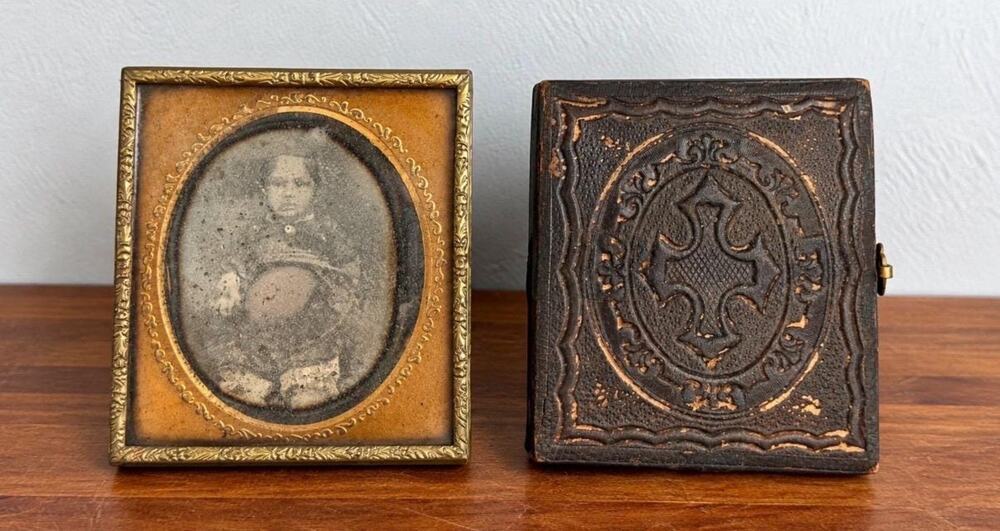 1856 Cased Ambrotype Portraits, Victorian Era Photographs, Ornate Cases